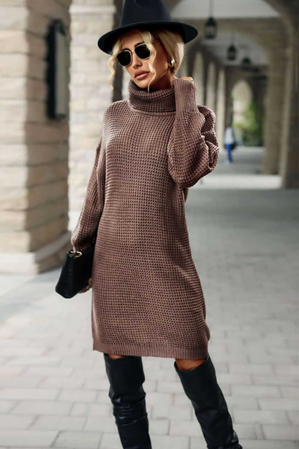 Turtleneck Dropped Shoulder Mini Sweater Dress king-general-store-5710.myshopify.com