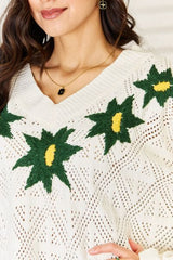 POL Floral Embroidered Pattern V-Neck Sweater king-general-store-5710.myshopify.com