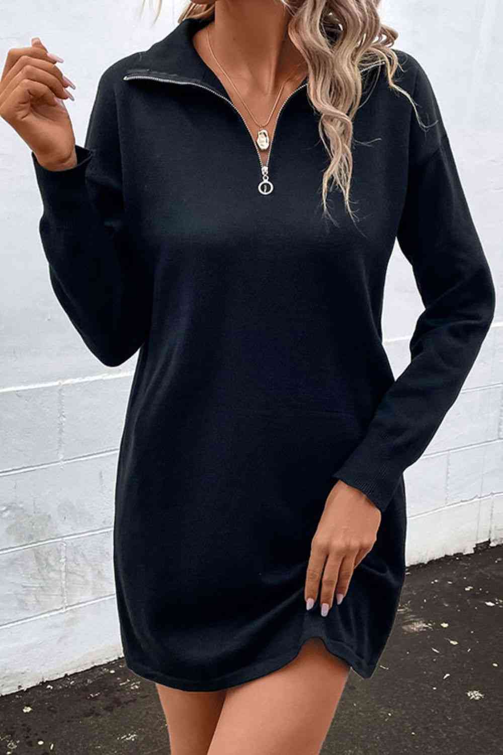 Quarter-Zip Dropped Shoulder Knit Dress king-general-store-5710.myshopify.com