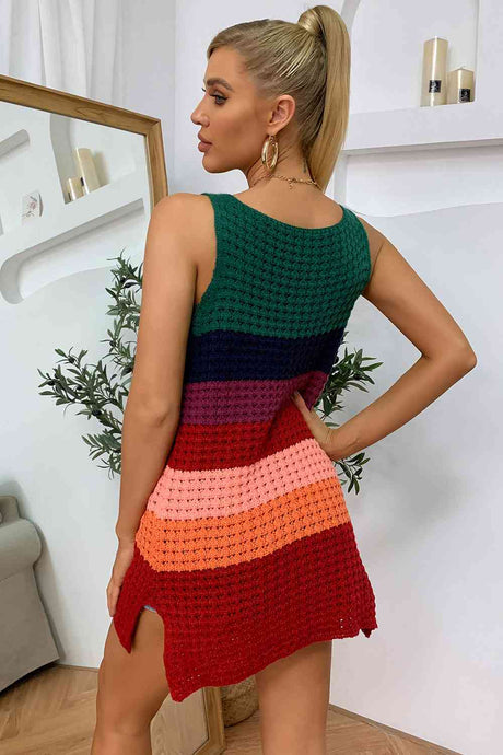 Color Block Notched Neck Slit Sweater Dress king-general-store-5710.myshopify.com