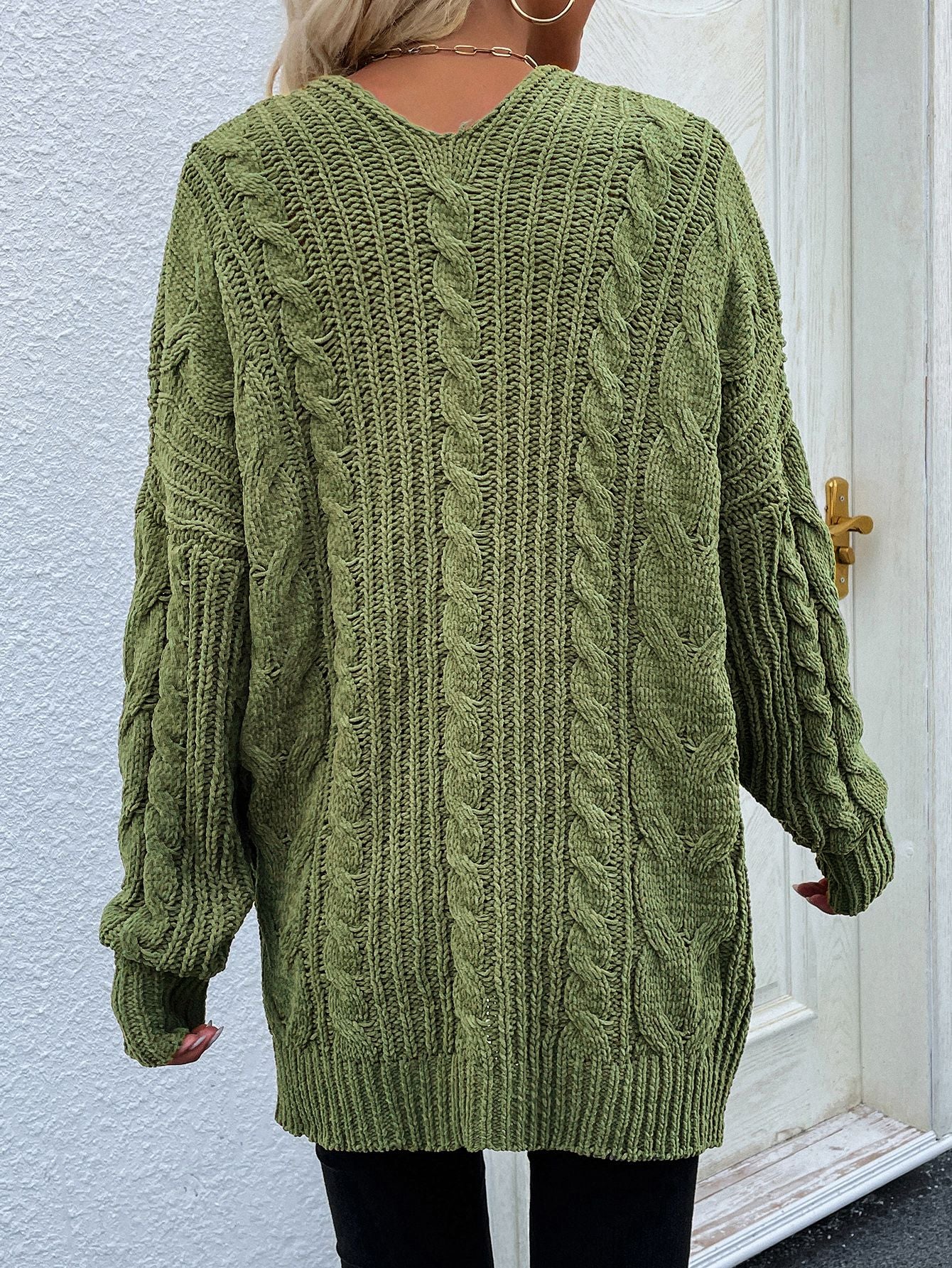 Cable-Knit Open Front Cardigan with Front Pockets king-general-store-5710.myshopify.com