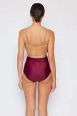 Marina West Swim Wave Break Contrast Trim One-Piece in Wine king-general-store-5710.myshopify.com