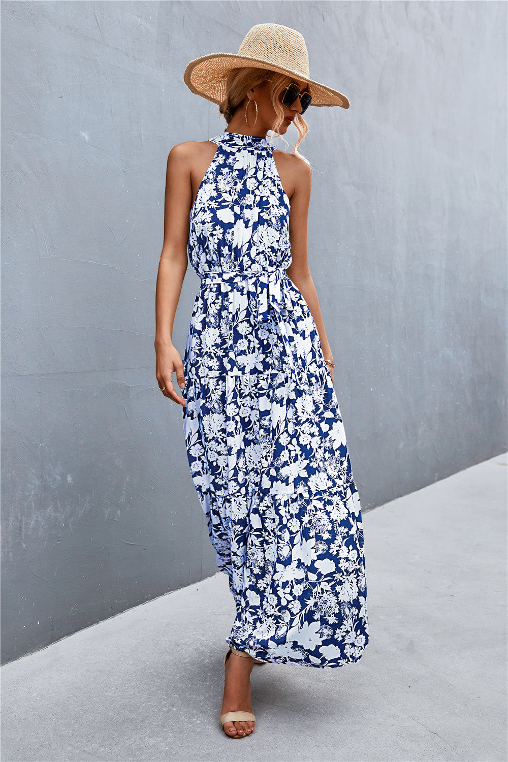 Printed Sleeveless Tie Waist Maxi Dress king-general-store-5710.myshopify.com