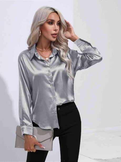 Collared Neck Buttoned Long Sleeve Shirt king-general-store-5710.myshopify.com