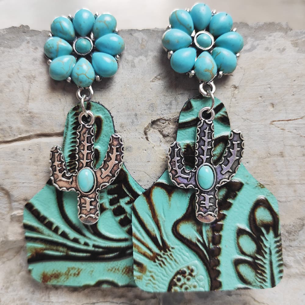 Turquoise Cactus Dangle Earrings king-general-store-5710.myshopify.com