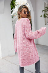 Herringbone Pattern Open Front Longline Fuzzy Cardigan king-general-store-5710.myshopify.com