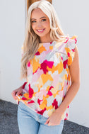 Printed Round Neck Flutter Sleeve Top king-general-store-5710.myshopify.com