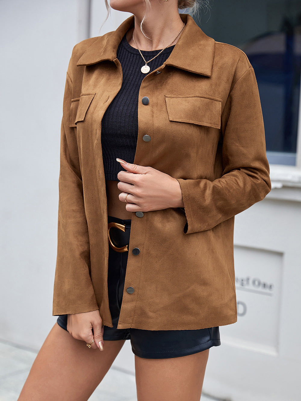 Button Front Collared Drop Shoulder Jacket king-general-store-5710.myshopify.com