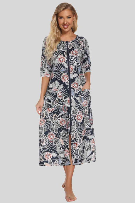 Printed Slit Night Dress with Pockets king-general-store-5710.myshopify.com