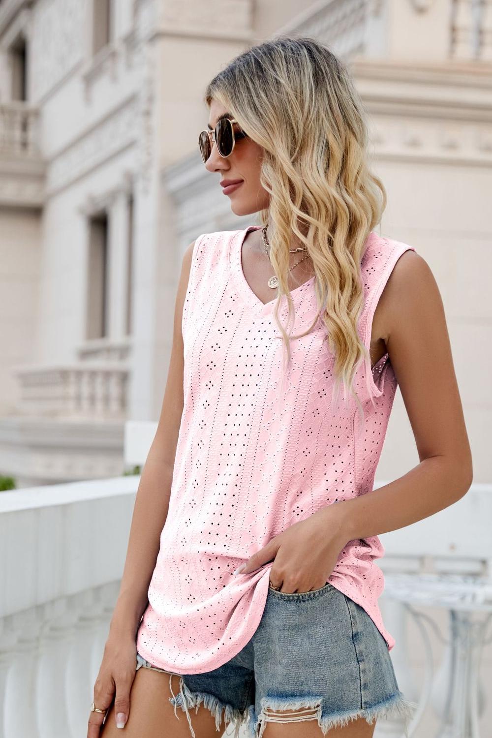 Eyelet V-Neck Tank king-general-store-5710.myshopify.com