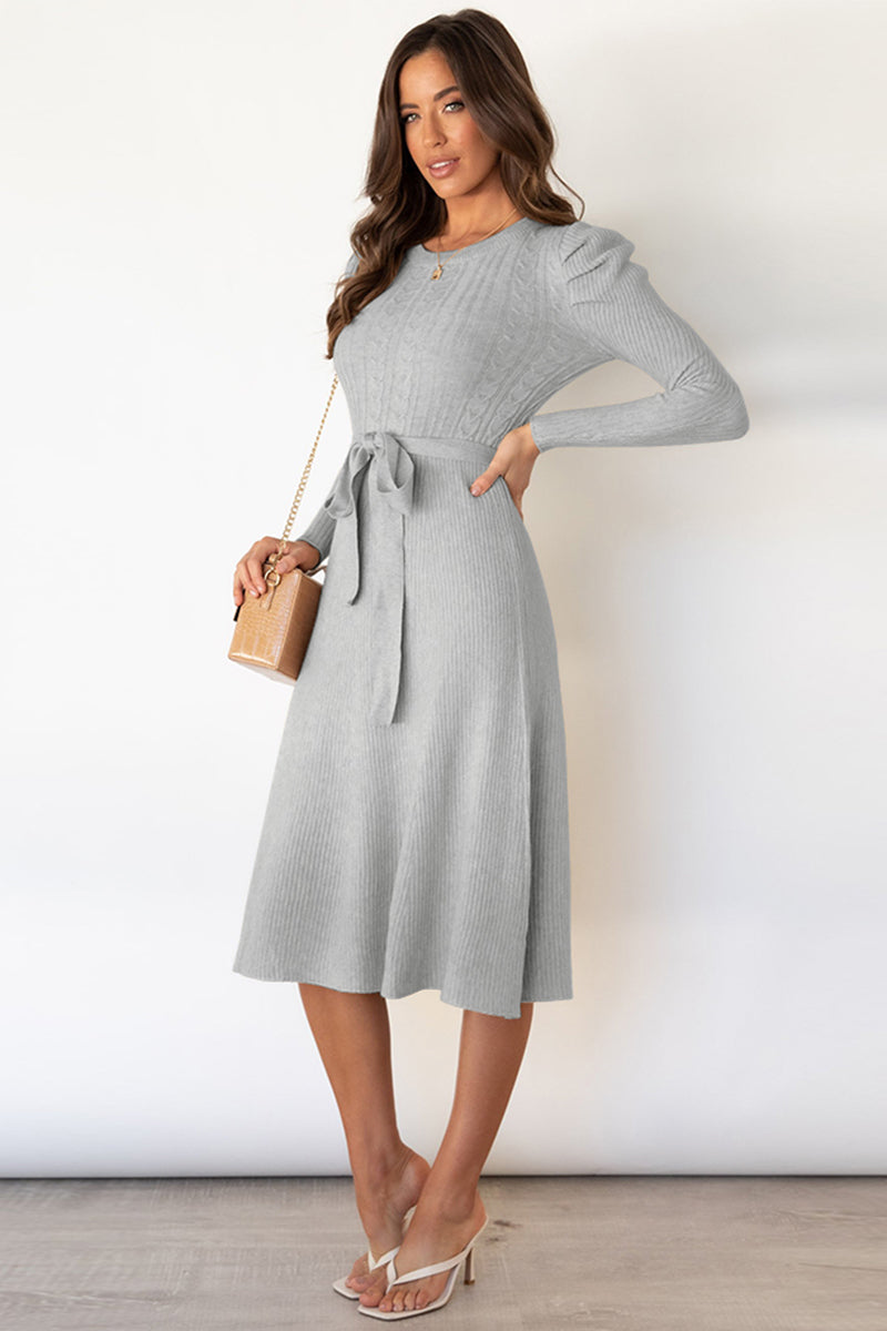 Round Neck Long Sleeve Tie Waist Sweater Dress king-general-store-5710.myshopify.com