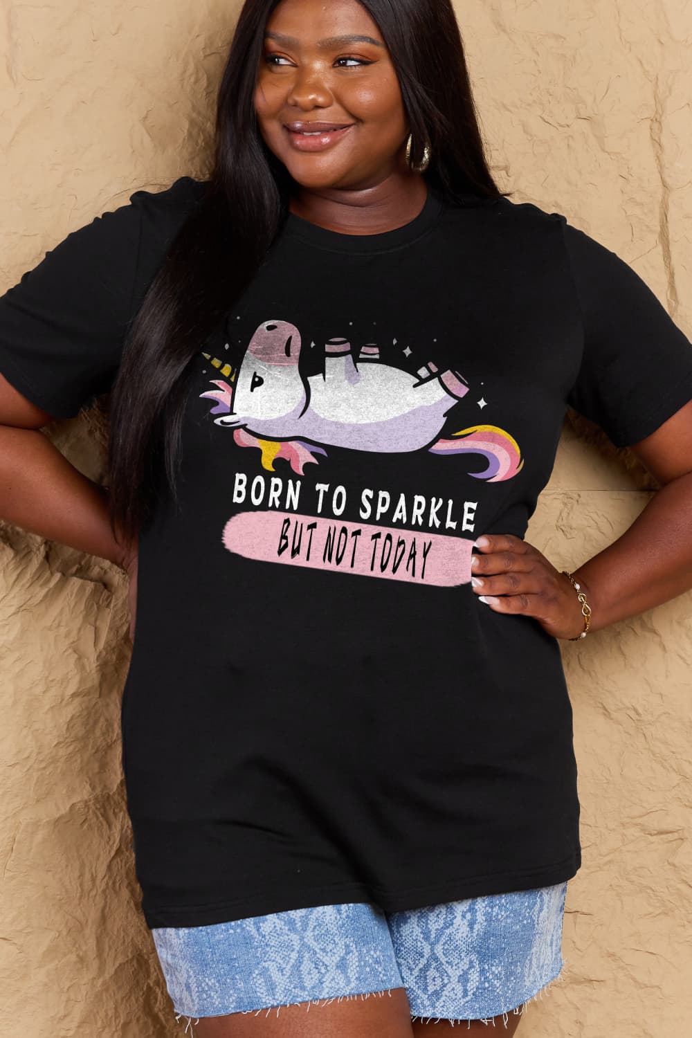 Simply Love Full Size BORN TO SPARKLE BUT NOT TODAY Graphic Cotton Tee king-general-store-5710.myshopify.com