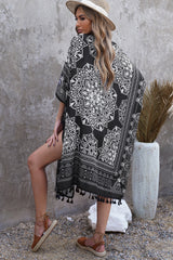 Printed Tassel Trim Open Front Cardigan king-general-store-5710.myshopify.com