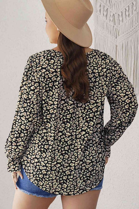 Plus Size Floral Flounce Sleeve Tie-Neck Blouse king-general-store-5710.myshopify.com