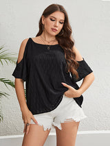 Plus Size Boat Neck Cold-Shoulder Blouse king-general-store-5710.myshopify.com