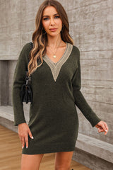 V-Neck Long Sleeve Mini Sweater Dress king-general-store-5710.myshopify.com