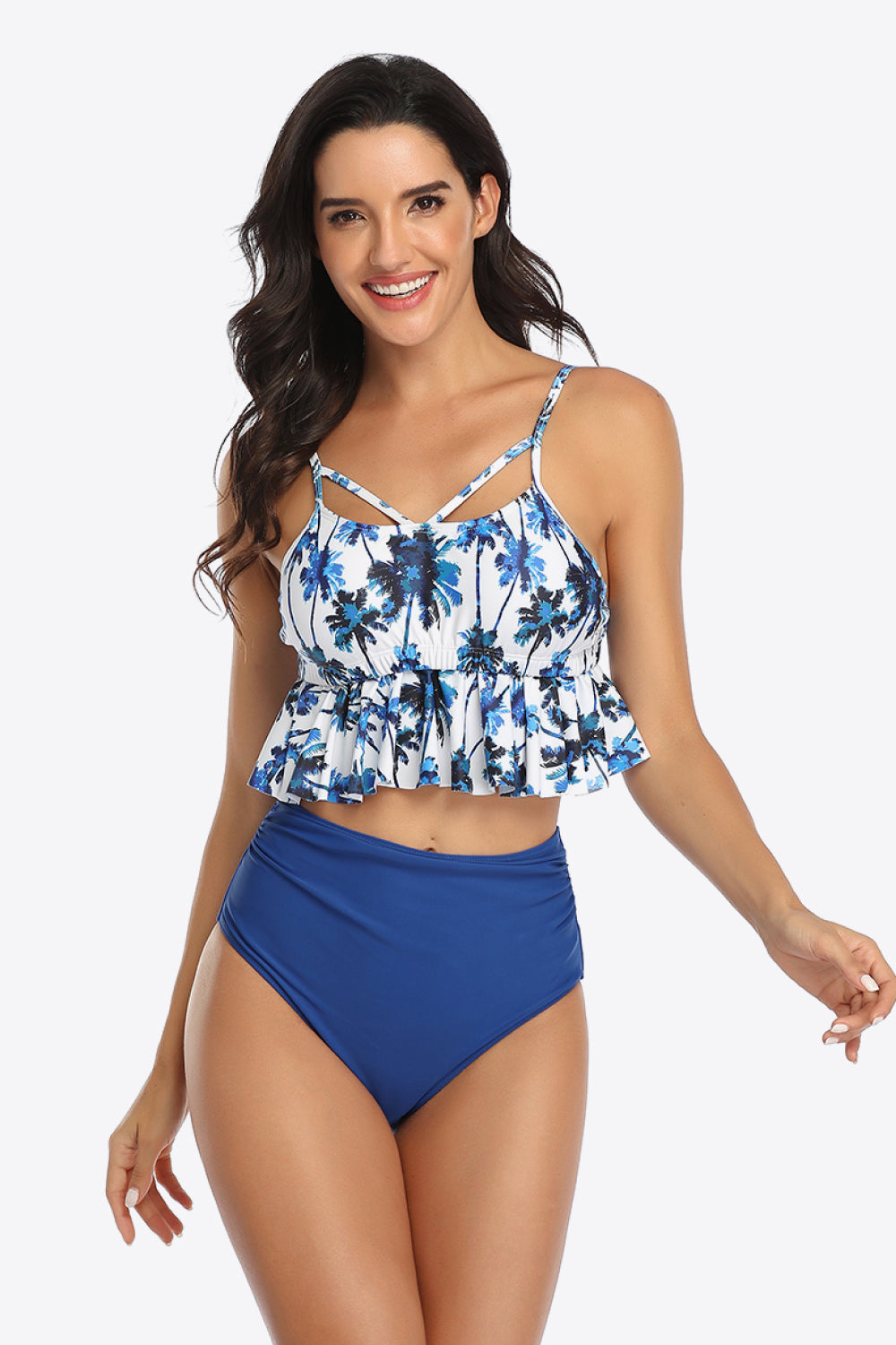 Tropical Print Ruffled Two-Piece Swimsuit king-general-store-5710.myshopify.com