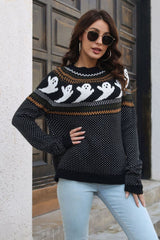 Ribbed Round Neck Long Sleeve Pullover Sweater king-general-store-5710.myshopify.com