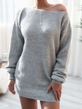 Rib-Knit Balloon Sleeve Boat Neck Sweater Dress king-general-store-5710.myshopify.com