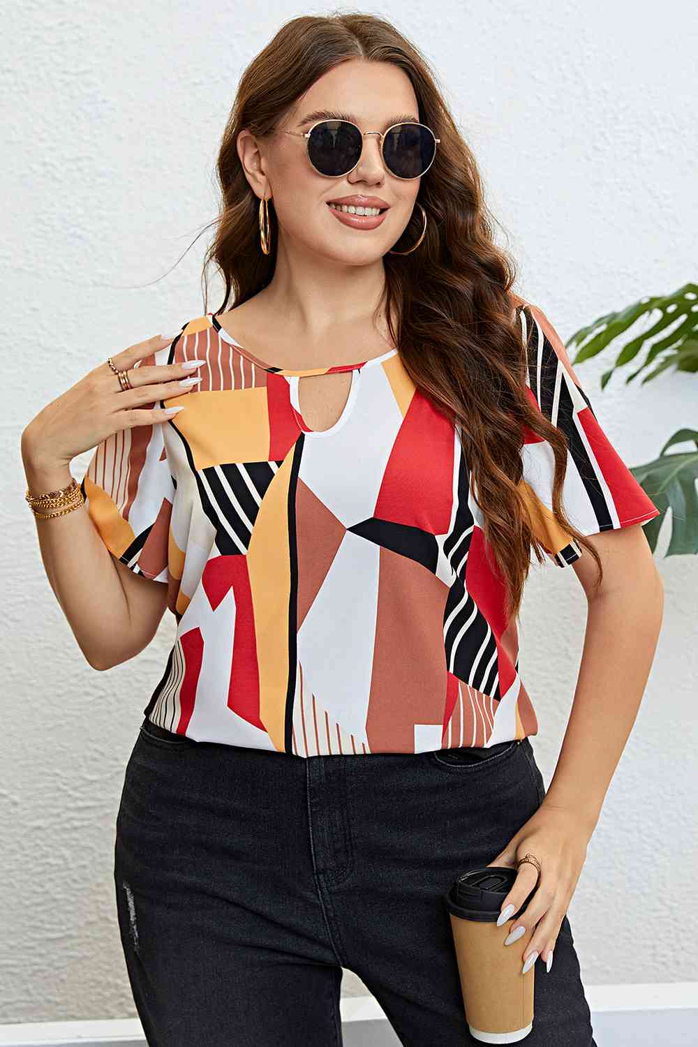 Plus Size Cutout Short Sleeve Blouse king-general-store-5710.myshopify.com