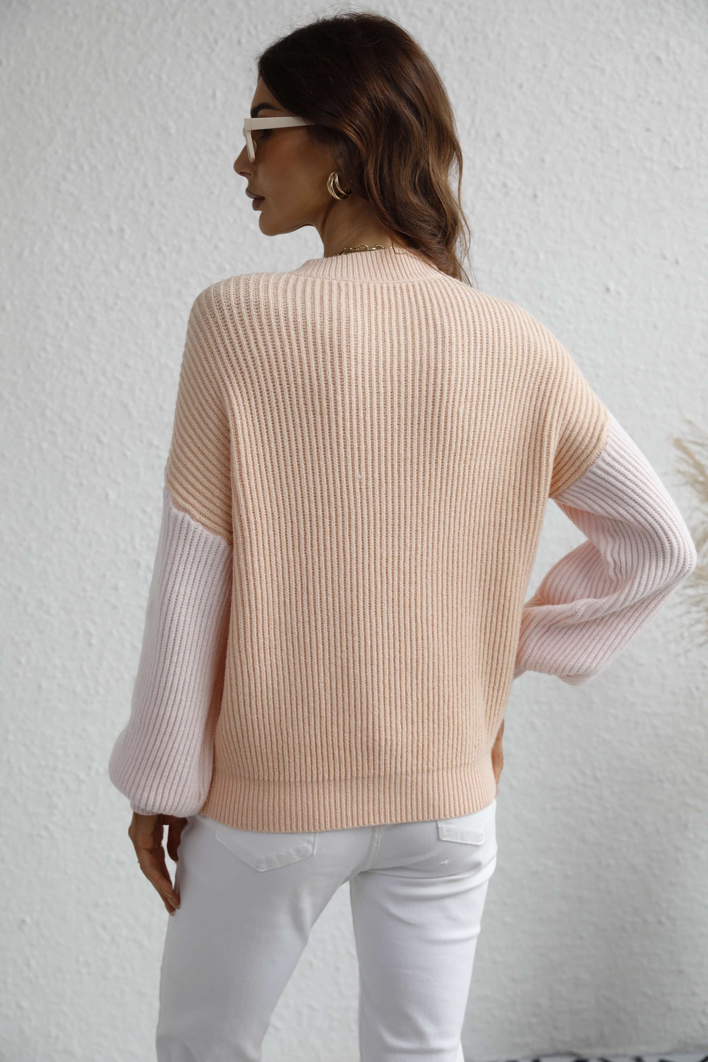 Two-Tone Rib-Knit Dropped Shoulder Sweater king-general-store-5710.myshopify.com