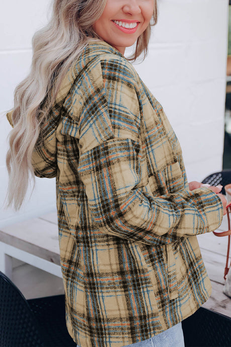 Plaid Long Sleeve Buttoned Hoodie king-general-store-5710.myshopify.com