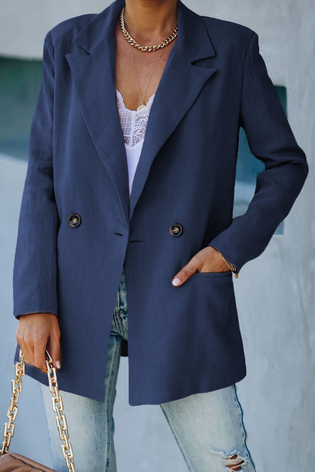 Double-Breasted Padded Shoulder Blazer with Pockets king-general-store-5710.myshopify.com