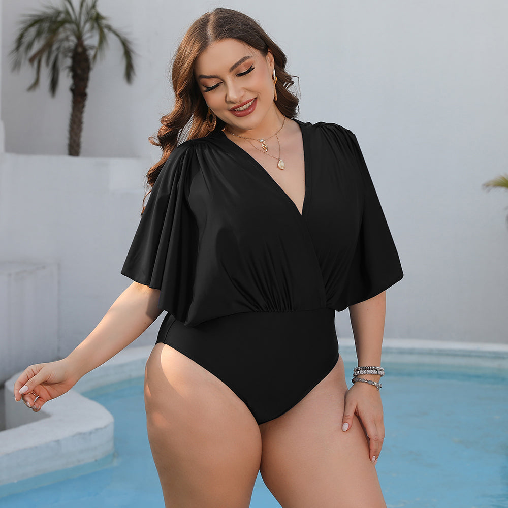 Plus Size Ruched Surplice Neck One-Piece Swimsuit king-general-store-5710.myshopify.com