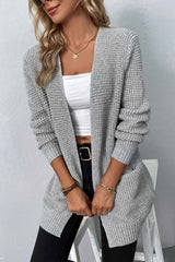 Rib-Knit Open Front Pocketed Cardigan king-general-store-5710.myshopify.com