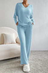 Ribbed V-Neck Top and Pants Set king-general-store-5710.myshopify.com