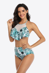 Tropical Print Ruffled Two-Piece Swimsuit king-general-store-5710.myshopify.com