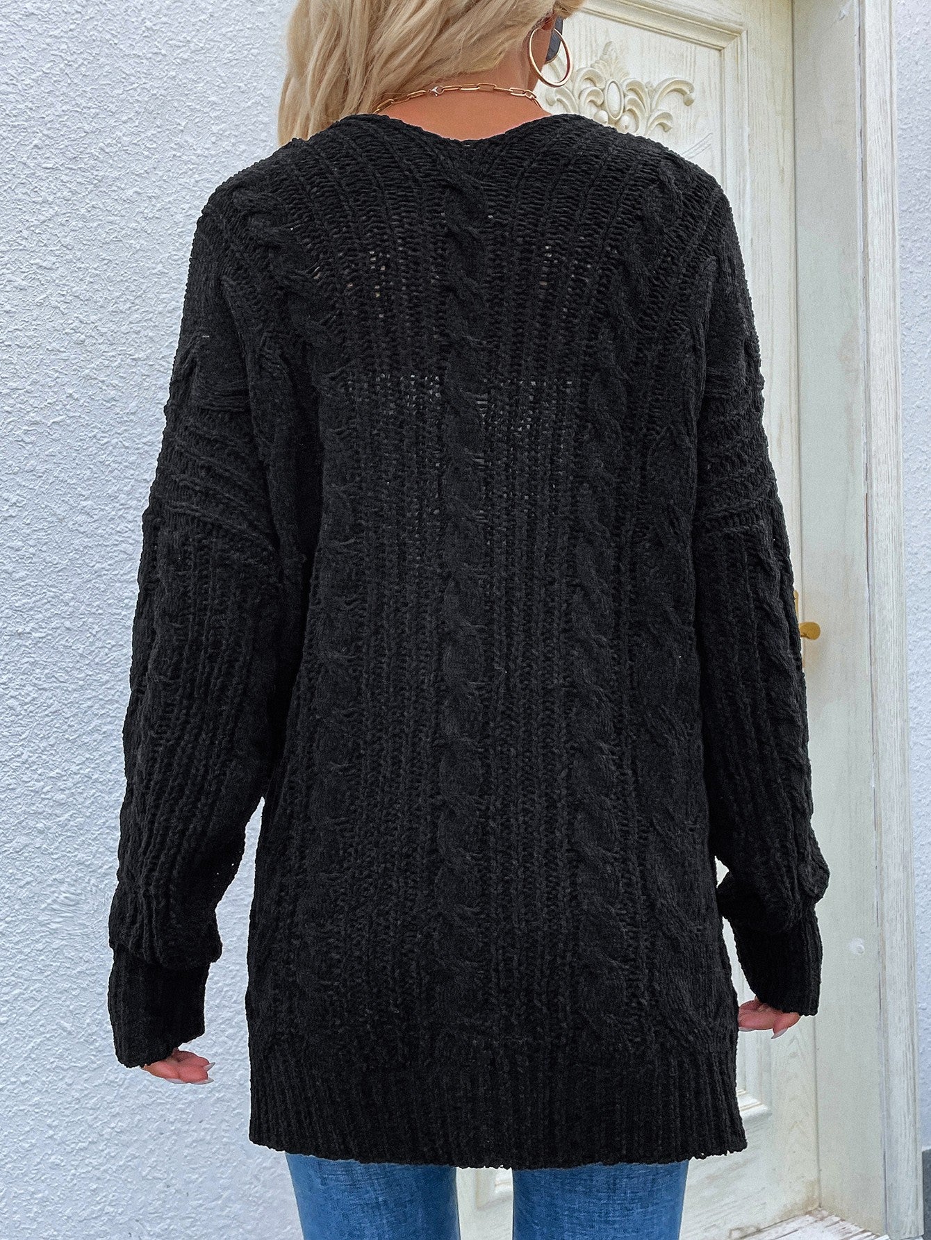 Cable-Knit Open Front Cardigan with Front Pockets king-general-store-5710.myshopify.com