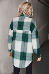 Plaid Collared Neck Longline Shirt king-general-store-5710.myshopify.com