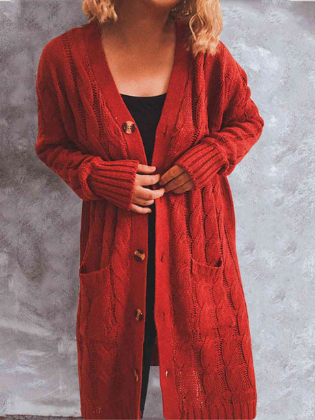 Button Up Cable-Knit Cardigan with Pockets king-general-store-5710.myshopify.com