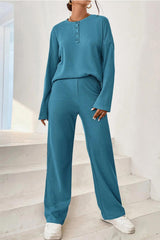 Ribbed Half Button Top and Pants Set king-general-store-5710.myshopify.com