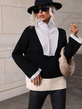 Double Take Color Block Half-Zip Dropped Shoulder Knit Pullover king-general-store-5710.myshopify.com