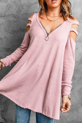 Cutout Waffle Knit Tunic Top king-general-store-5710.myshopify.com