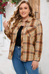 Plus Size Plaid Collared Neck Long Sleeve Shirt king-general-store-5710.myshopify.com