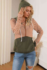 Striped Color Block Drawstring Hoodie king-general-store-5710.myshopify.com