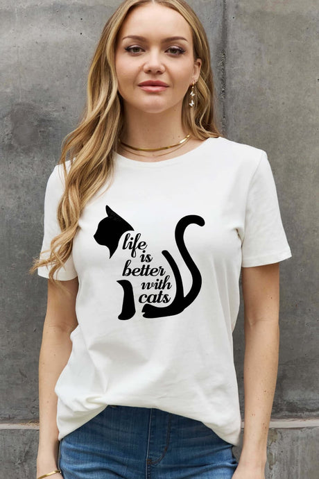 Simply Love Full Size LIFE IS BETTER WITH CATS Graphic Cotton Tee king-general-store-5710.myshopify.com
