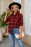 Plaid Curved Hem Long Sleeve Shirt king-general-store-5710.myshopify.com