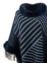 Striped Fringe Hem Poncho king-general-store-5710.myshopify.com