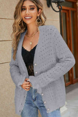 Openwork Flounce Sleeve Button-Up Fuzzy Cardigan king-general-store-5710.myshopify.com