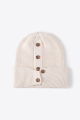 Button Detail Rib-Knit Cuff Beanie king-general-store-5710.myshopify.com