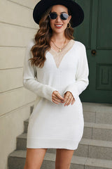 V-Neck Long Sleeve Mini Sweater Dress king-general-store-5710.myshopify.com