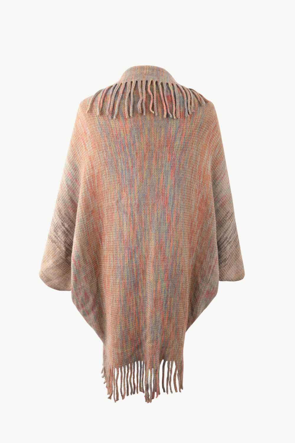 Multicolored Fringe Trim Poncho king-general-store-5710.myshopify.com