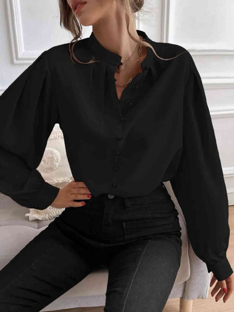 Mock Neck Button Front Shirt king-general-store-5710.myshopify.com