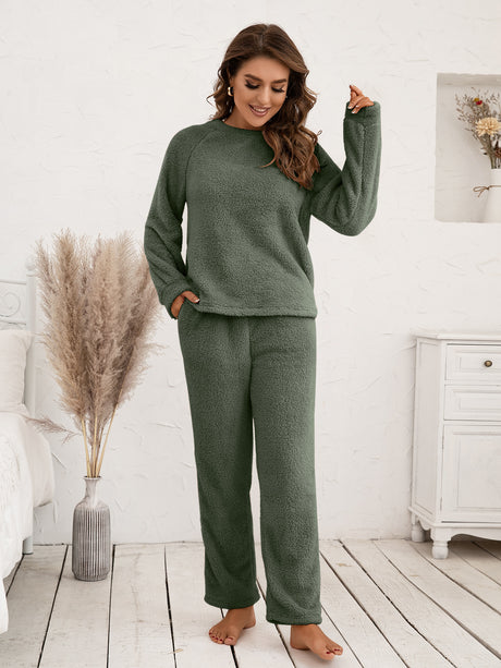 Teddy Long Sleeve Top and Pants Lounge Set king-general-store-5710.myshopify.com