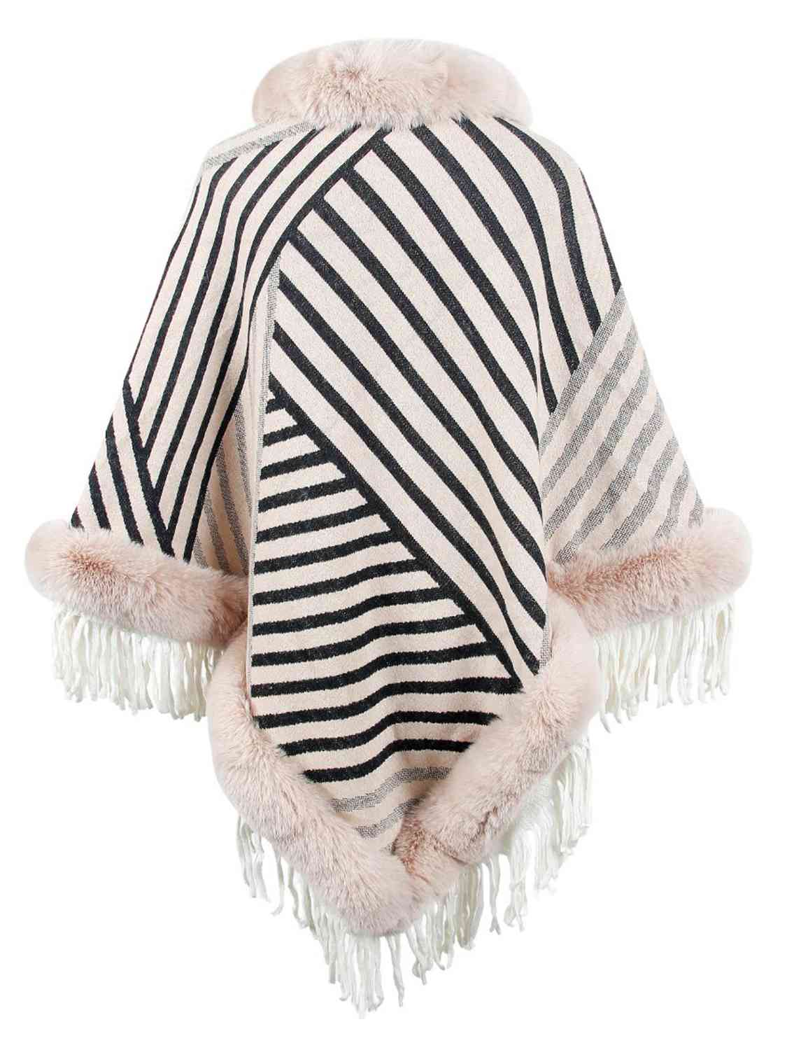 Striped Fringe Hem Poncho king-general-store-5710.myshopify.com