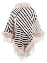 Striped Fringe Hem Poncho king-general-store-5710.myshopify.com